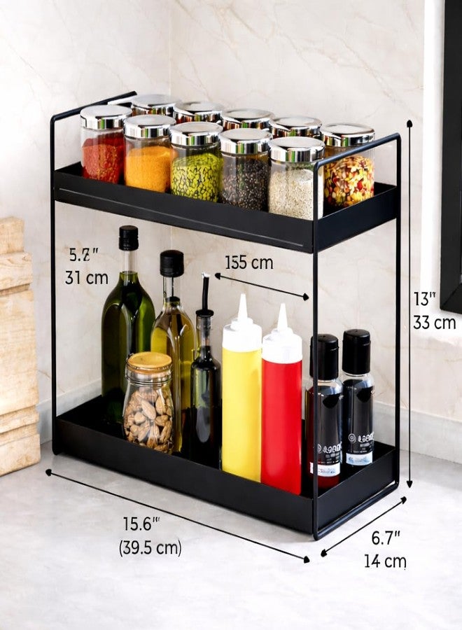 MLU 2-Tier Kitchen Countertop Organizer Rack | Premium Black Metal Spice & Oil Storage Stand | Space-Saving Condiment Shelf for Kitchen, Pantry & Dining - Image 3